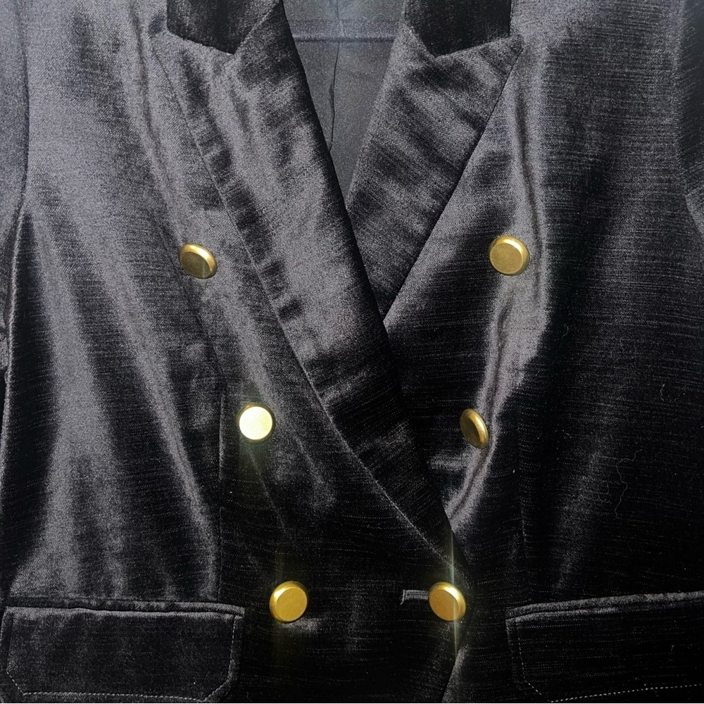 Chicos Black Velveteen Gold Button Blazer - Picture 5 of 7